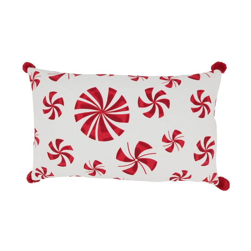 Candy Cane Dreams Peppermints Throw Pillow - Red/White - 12"x20" - Feather Down
