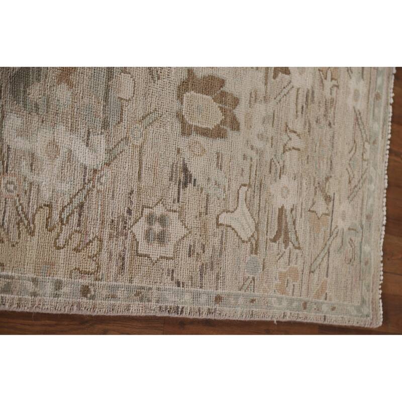 Hand Knotted Oriental 100% Wool Carpet Transitional All-Over Beige & Ivories Oushak Runner Rug - 13' 4'' X 2' 5''
