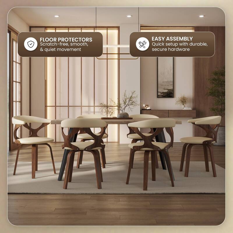 Dining Chairs Round Leather Seat with Solid Wood Legs Accent Arm Chair Modern Cut-Out Design