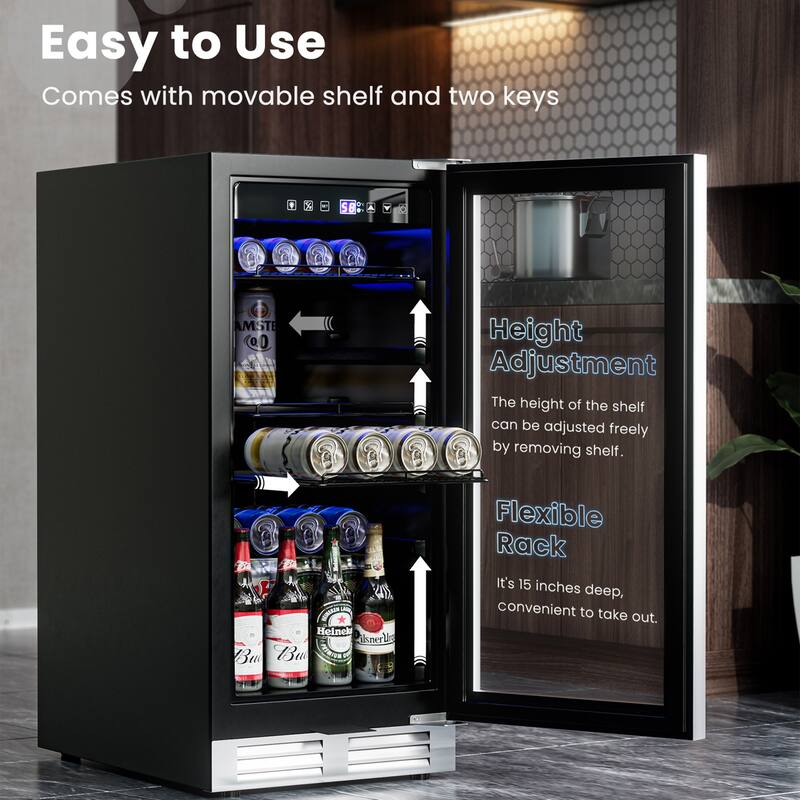 Gymax 15 Inch Beverage Cooler Refrigerator 100 Can Built-in