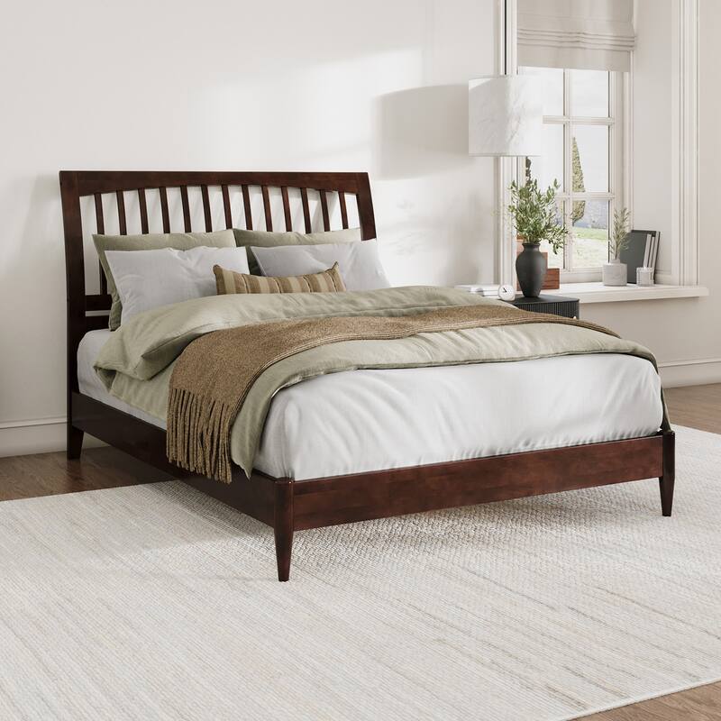Orleans Solid Wood Low Profile Sleigh Platform Bed - Walnut - Queen