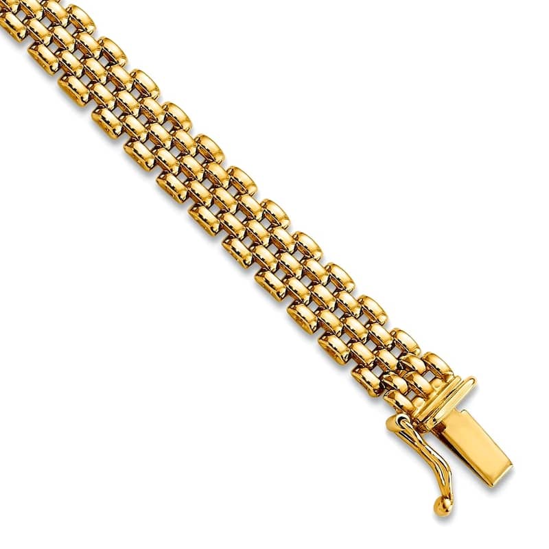 Curata 14k Yellow Gold 7.5" 6mm 5-row Panther Link Bracelet - Slide Insert Clasp