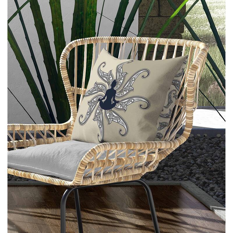 Mystic Silence Indoor/Outdoor Reversible Throw Pillow Beige and Blue