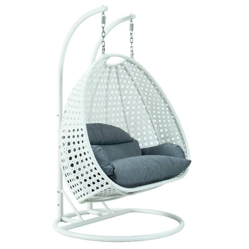 28 in. W White Cushion in Aluminum Frame Outdoor Porch Swing with CushionGuard and Stand