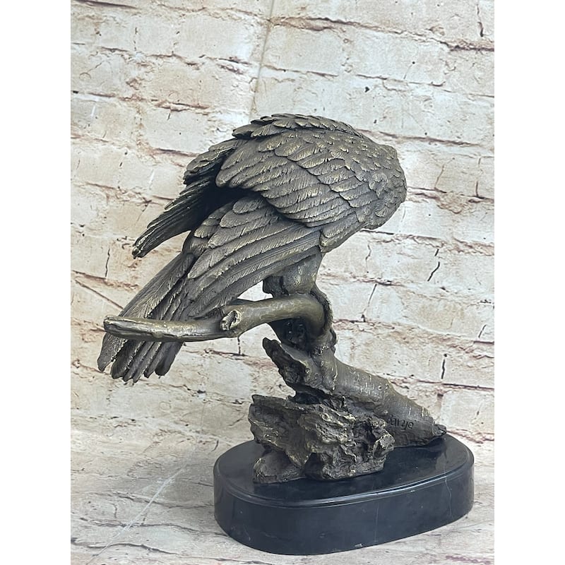 Signed Barye American Eagle On A Tree Branch Bronze Marble Figurine Art Figure