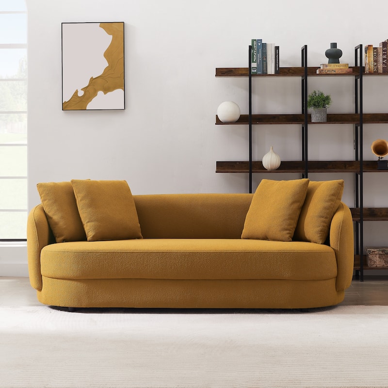 Haas Japandi Style Luxury Modern Boucle Fabric Curved Sofa - Dark Yellow
