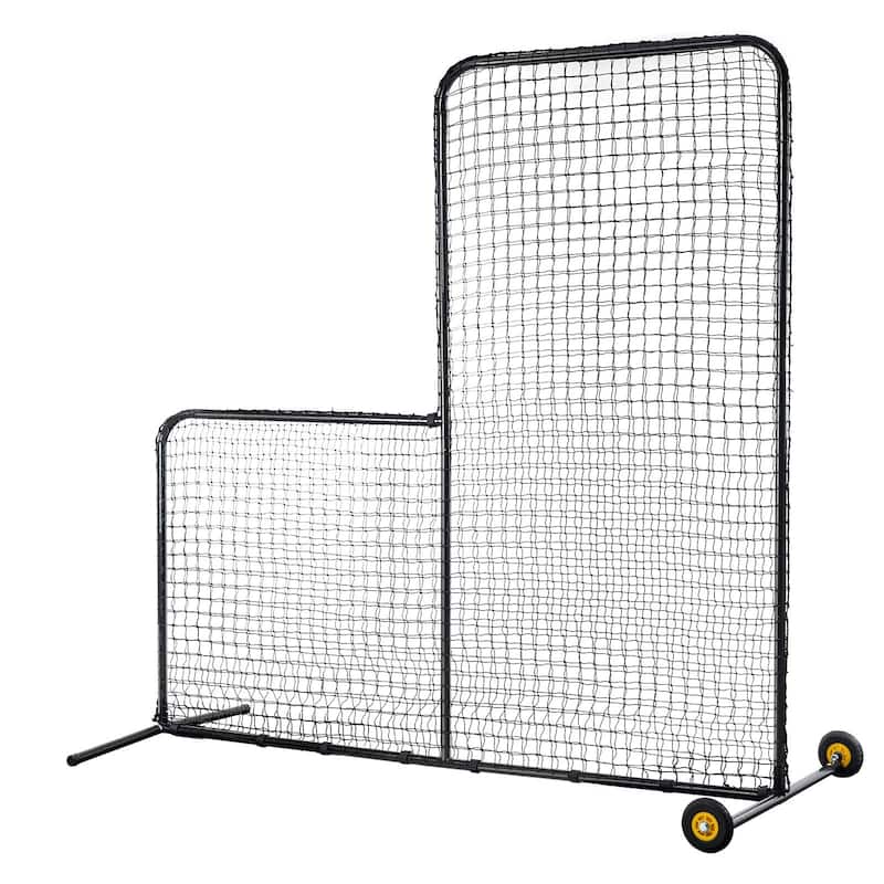 7 x 7 Feet Black Portable L Screen Softball Safety with Carry Bag and Wheel