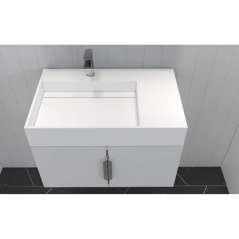 Amazon 30" Wall Mounted Bathroom Left Basin Vanity Set w/ White Top
