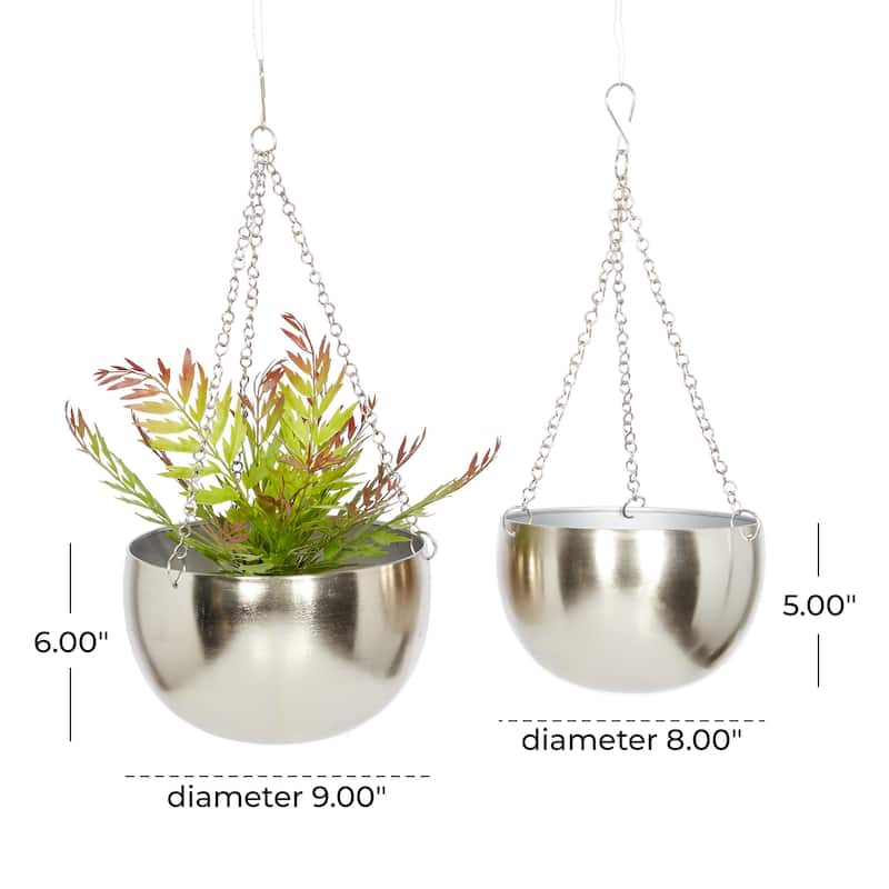 Metal Hanging Dome Indoor Outdoor Wall Planter with Chain - Set of 2 Silver, Gold or Black - Roche River Decor