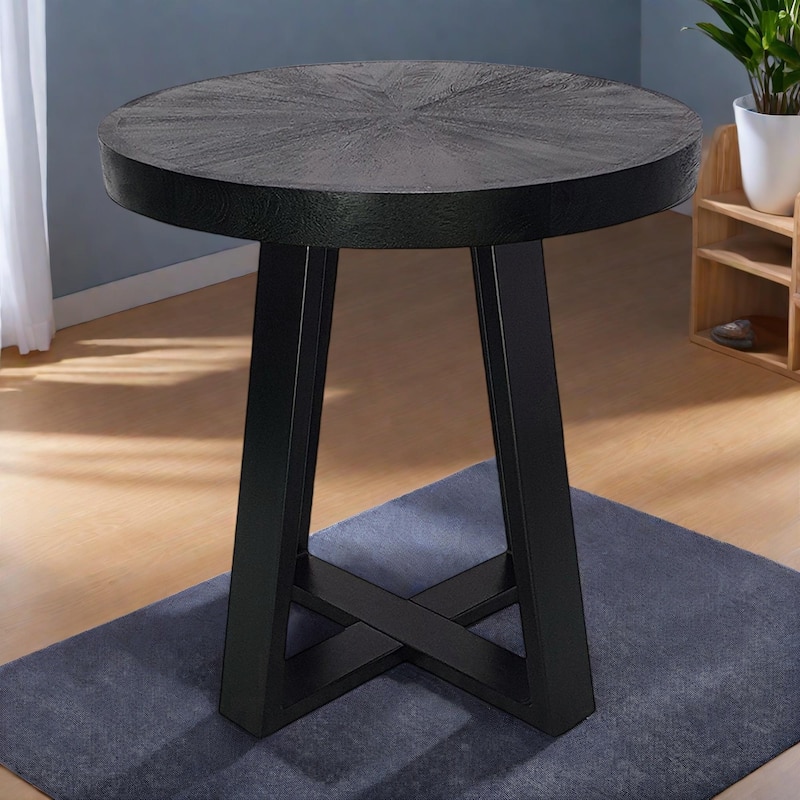 23.5" md Round Contemporary,Minimalist Coffee Table with Cross-Legged Frame - Black