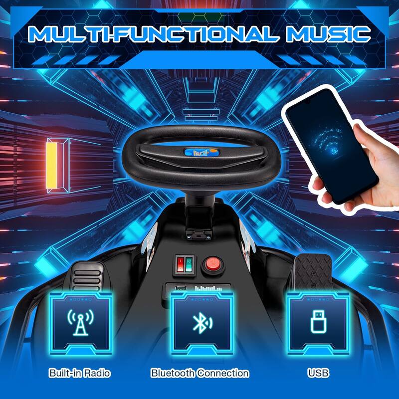 EROMMY Kids Electric Car with 360°Rotatable Universal Wheels, Kids Electric Toy Car with Acceleration Pedal, Music, Bluetooth
