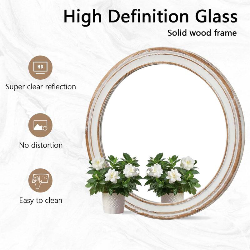 31.5 Inch Round Wood Mirror