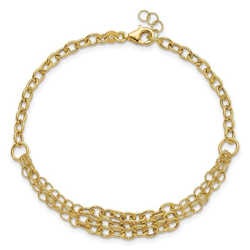 Curata 14k Yellow Gold 7.5" 3mm Textured 3 Layer Fancy Bracelet