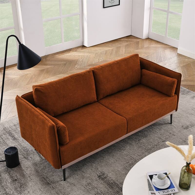 Modern Sofa 3-Seat Couch with Stainless Steel Trim and Metal Legs