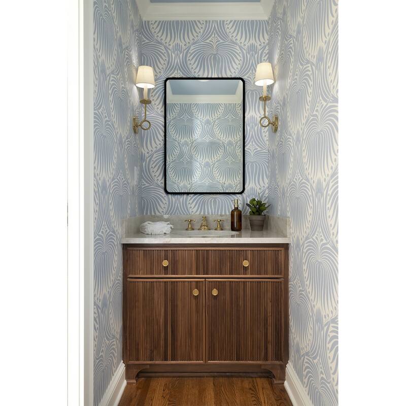 Matea Rectangle Polished Frameless Bathroom Vanity Mirror with Black Edge