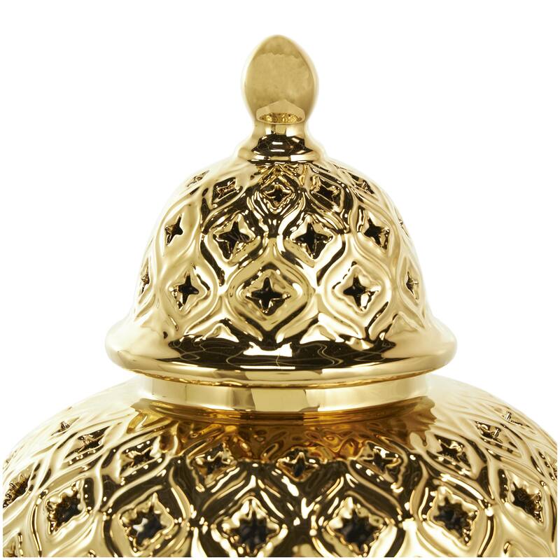Ceramic Decorative Jars with Geometric Cutout Design and Lid - Gold - Roche River Decor