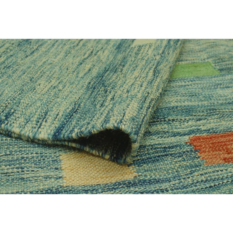 Hand-Woven Winchester Kilim Dannon Blue/Rust Rug - 5'1" x 6'5"