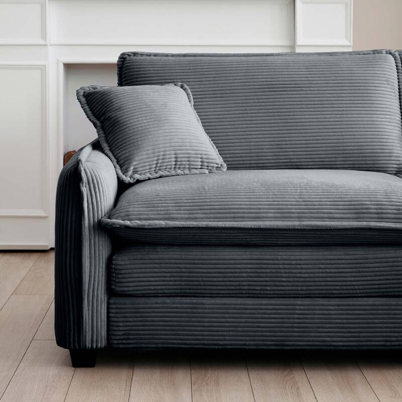 Grey 6-piece Corduroy Upholstered Modular Sleeper Sectional Sofa with 3 Removable Ottoman and 5 Pillows, Free Combination