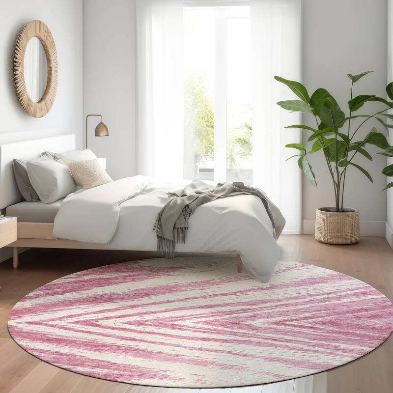 Premium Washable Super Soft Modern Chevron Mayfield Rug - Blush - 8' x 8'