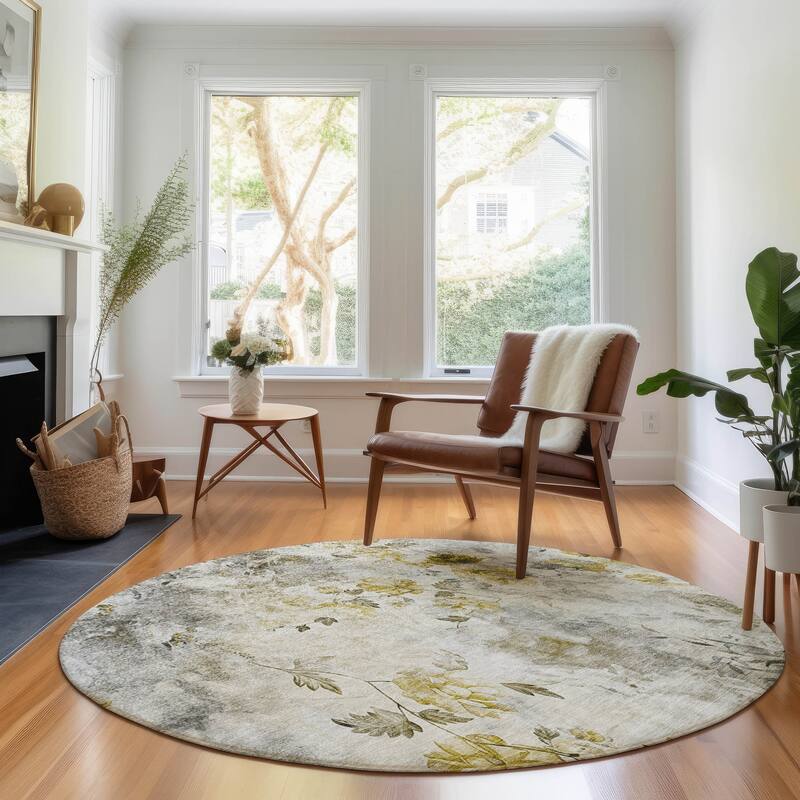 Premium Washable Super Soft Modern Floral Mayfield Rug - Taupe - 8' x 8' - Round