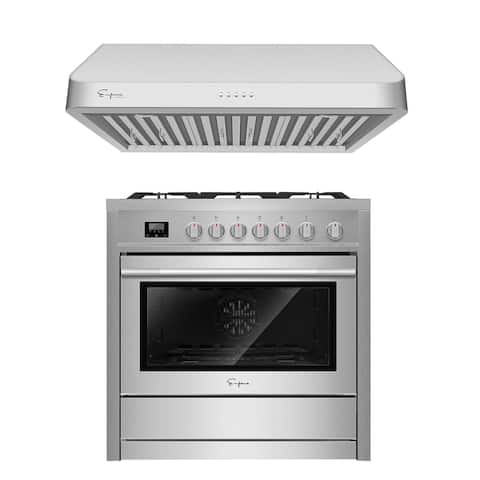 2 Piece Kitchen Package with 36" Slide-in Gas Range & 36" Ducted Under Cabinet Range Hood