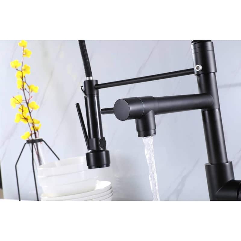 matte black high arc kitchen sink faucet pull down metal sprayer with deck plate and lock ring - 7'9" x 10'10"