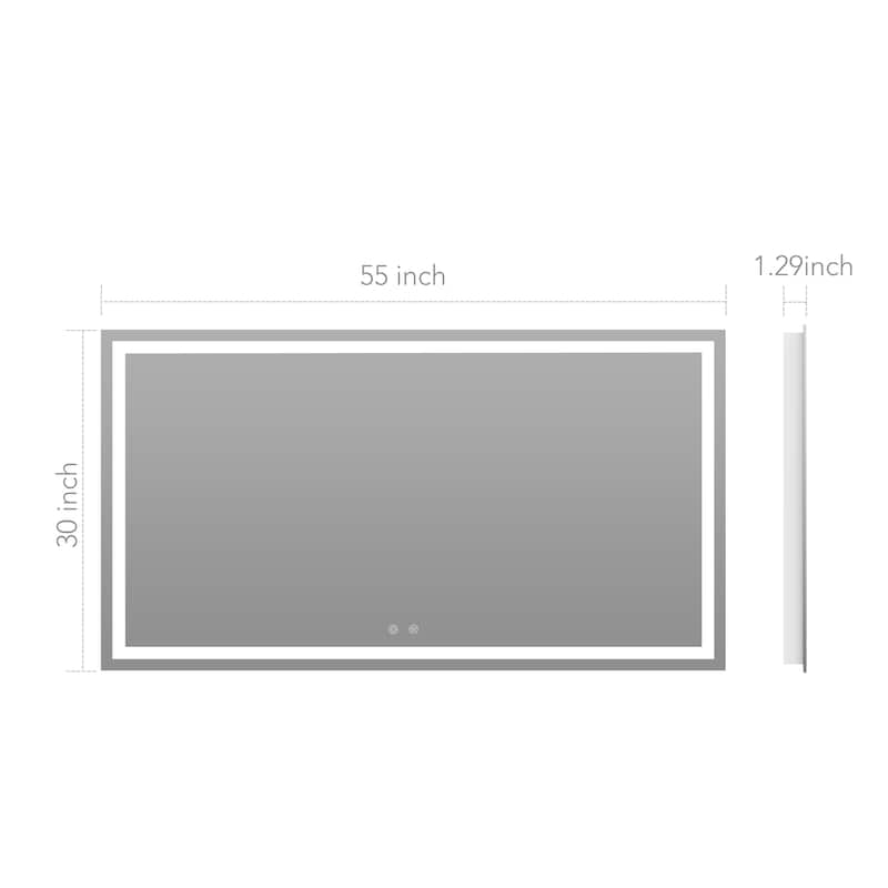 24" x 36" Large Frameless Rectangle LED Bathroom Vanity Mirror - Clear - 55X30 inches