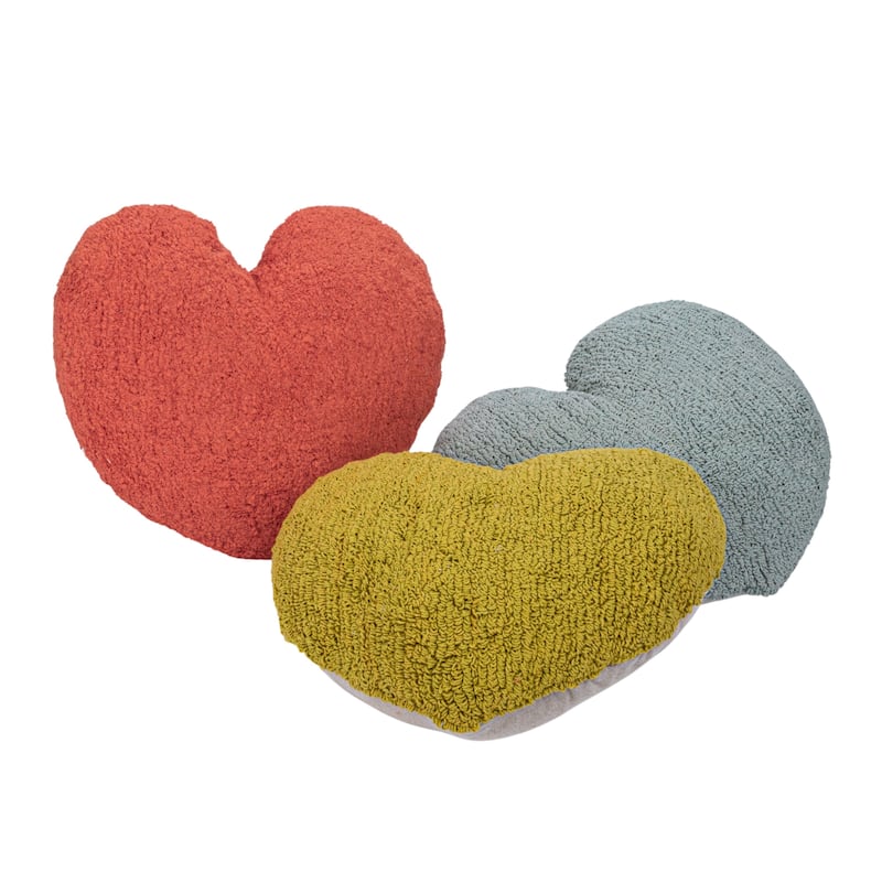 Cotton Tufted Heart Shaped Pillow, Multicolor, Set of 3