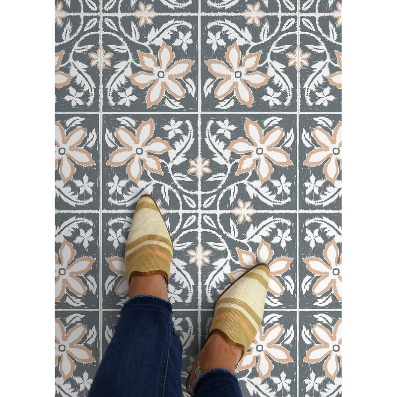 FloorPops Lillium Blue Peel and Stick Floor Tiles