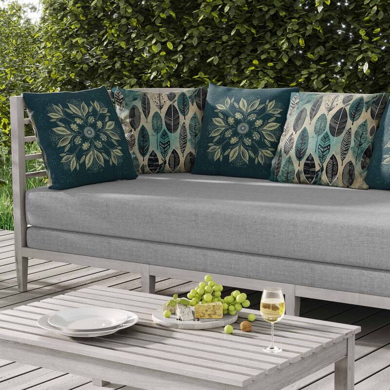 Leaf & Wing Whispers Indoor/Outdoor Reversible Throw Pillow Indigo and Cream