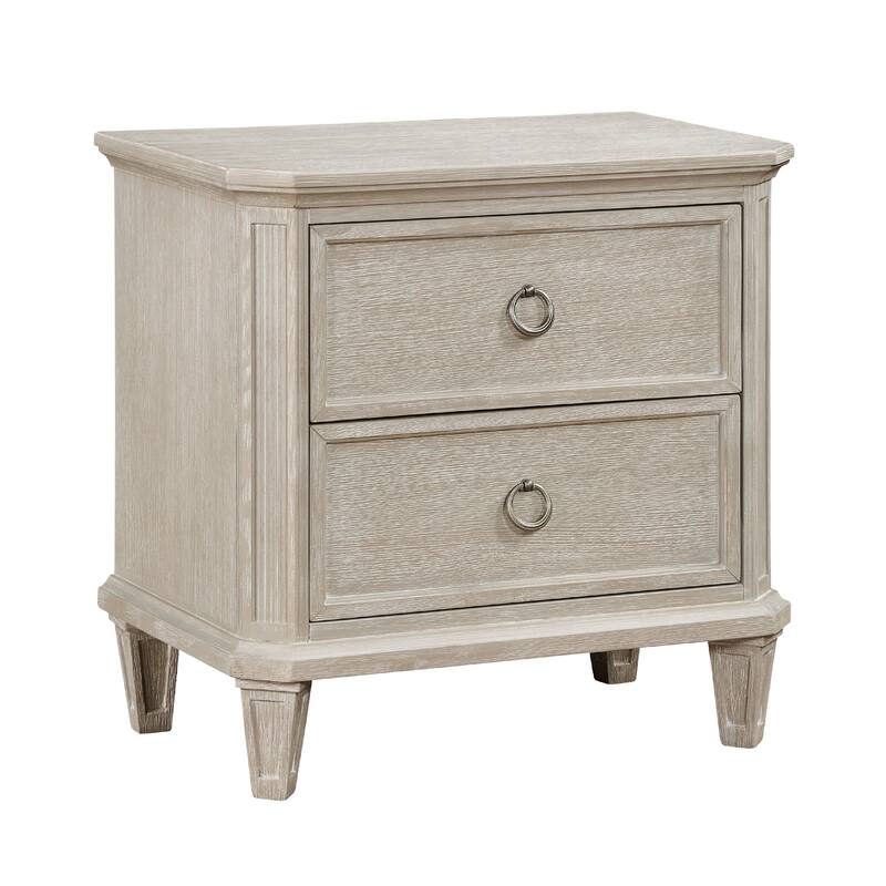 Aeny Nightstand, 2 Drawer Ring Handles, Light Brownish Gray Oak Veneer
