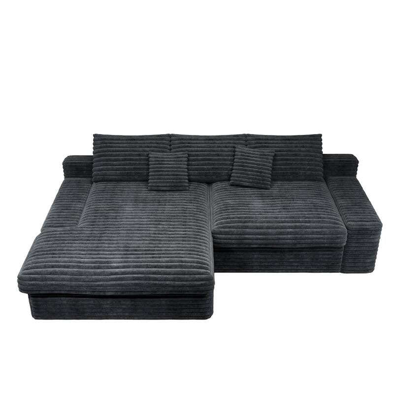 Roomfitters 118.1" Modular Sectional Sofa, 2-Piece Compressed Cloud Couch, No Assembly Required, Plush Corduroy, Grey