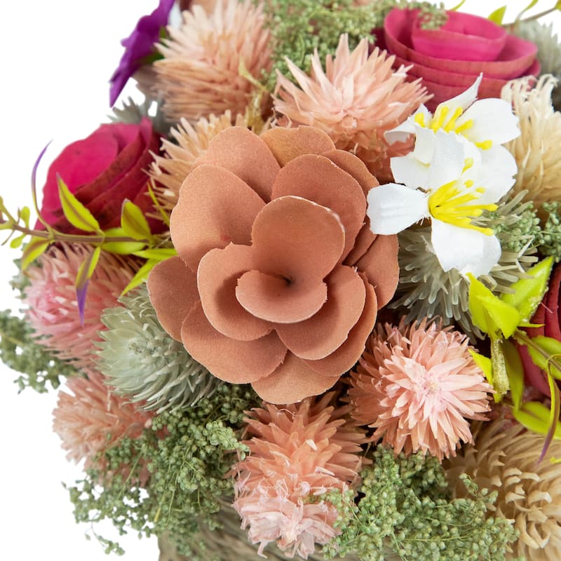 Wooden Mixed Floral Artificial Spring Arrangement with Pot - 7"
