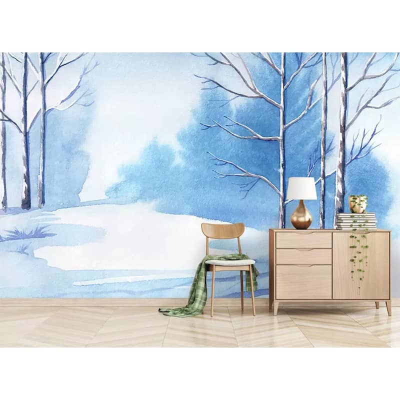 GK Wall Design Winter Landscape Watercolor Forest Drawing Natural Removable Wallpaper