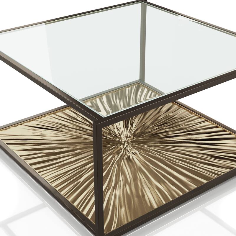 247 Shop At Home Aureum Modern 1-Shelf Coffee Table with Sunburst Base and Tempered Glass Top