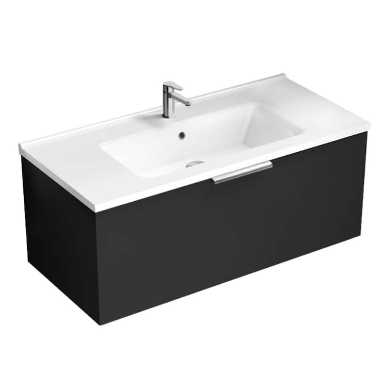 Nameeks Bodrum-3918-W Bodrum 40" Wall Mounted Single Basin Vanity Set - Matte Black / Chrome - Anthracite Finish
