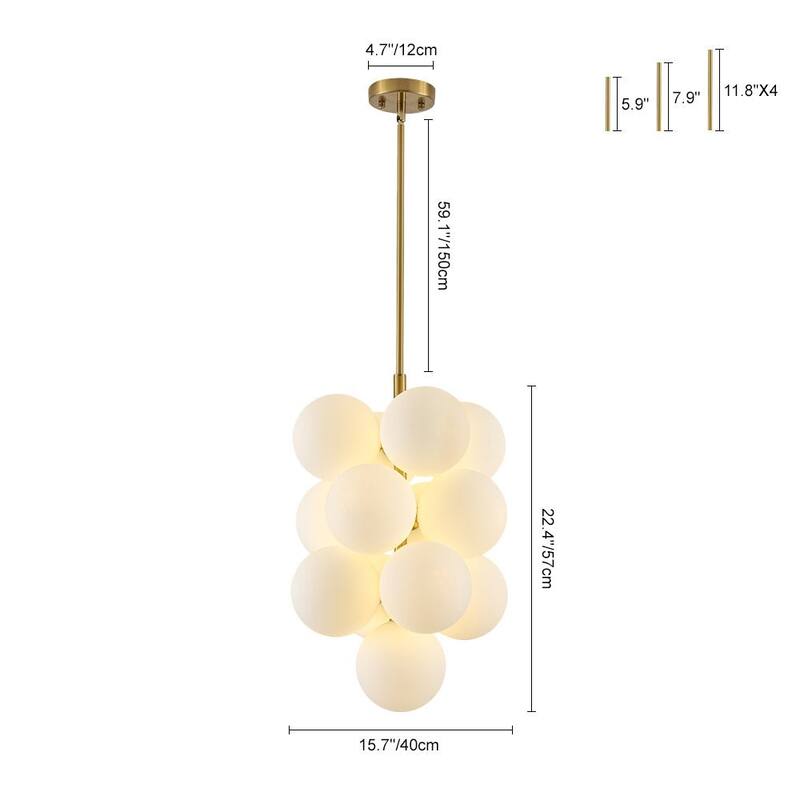 Classic Glam 13-Light White Frosted Grape Glass Stacked Chandelier - 15.7 in