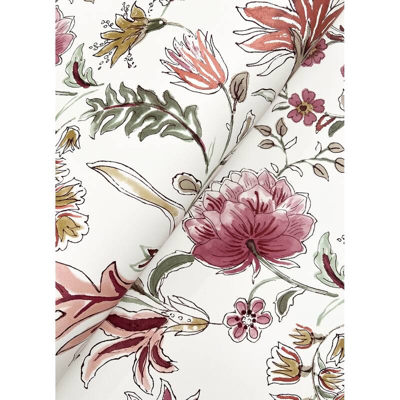 A-Street Prints Teonna Raspberry Floral Stripe Wallpaper