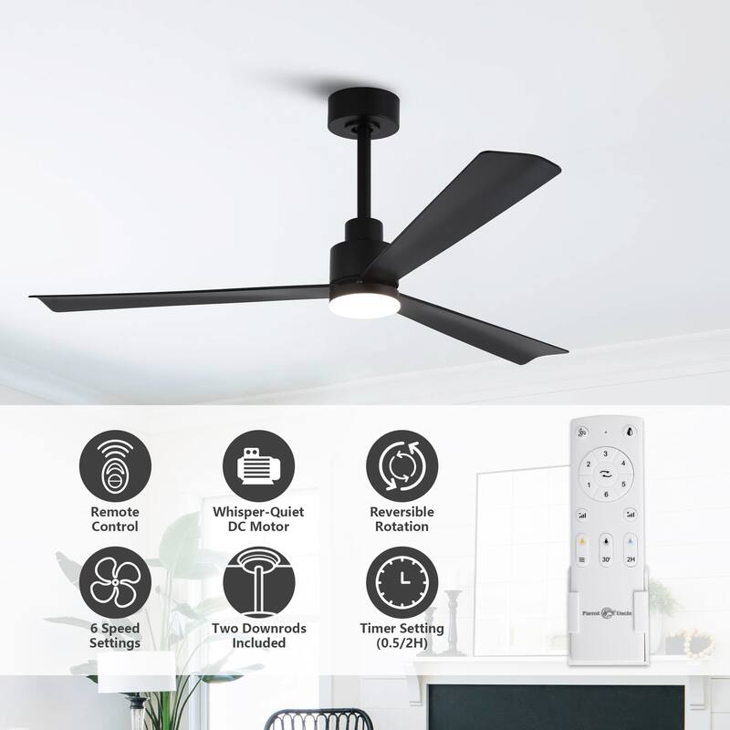 52" Modern Integrated LED Black Ceiling Fan with Light and Remote