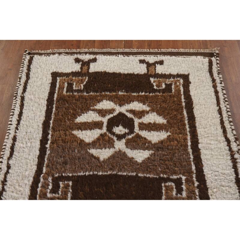 Plush Beige Turkish Anatolian Runner Rug Handmade Wool Carpet - 3'3"x 12'2"