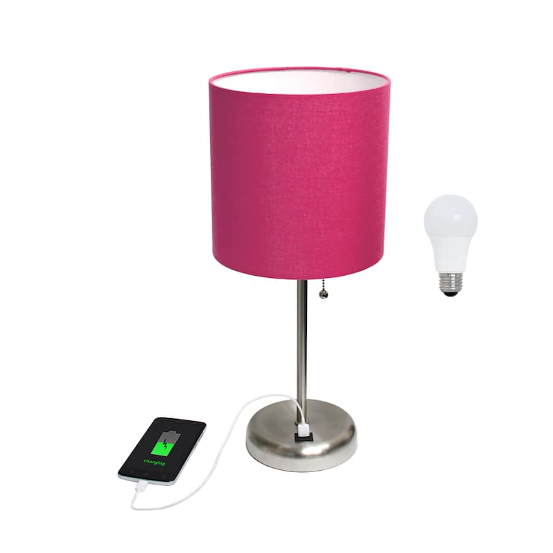 Simple Designs 19.5" Desk Lamp with Feit LED Bulb Included - 19.50 - Brushed Steel/Pink Shade