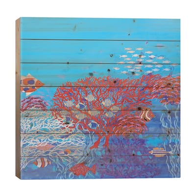 Many Colored Fish Among Corals Print On Wood by Berit Bredahl Nielsen - Multi-Color