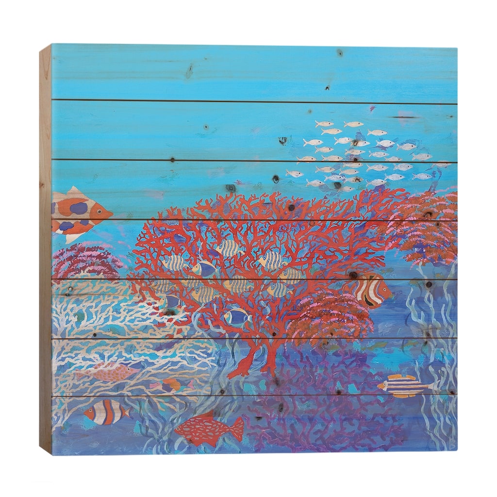 Many Colored Fish Among Corals Print On Wood by Berit Bredahl Nielsen - Multi-Color