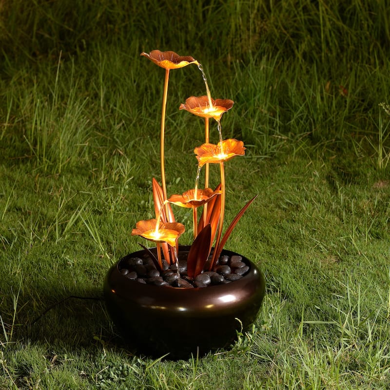 LED Lighted Cascading Outdoor Garden Water Fountain - 31.5" - Warm White