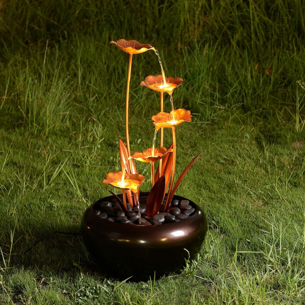LED Lighted Cascading Outdoor Garden Water Fountain - 31.5" - Warm White
