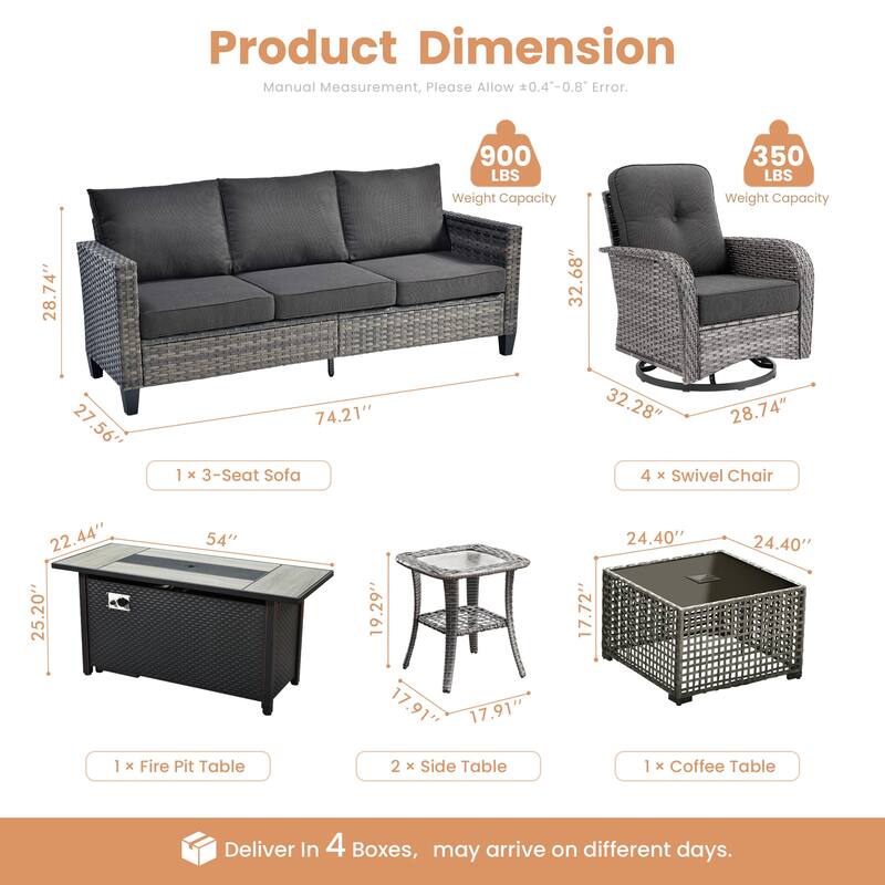 XIZZI Patio Wicker Furniture Conversation Set with Swivel Chairs