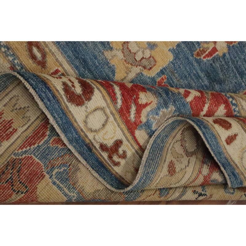 Hand Knotted Oriental 100% Wool Carpet Traditional Medallion Navy Blue & Blues Heriz (serapi) Area Rug - 11' 11'' X 9' 3''
