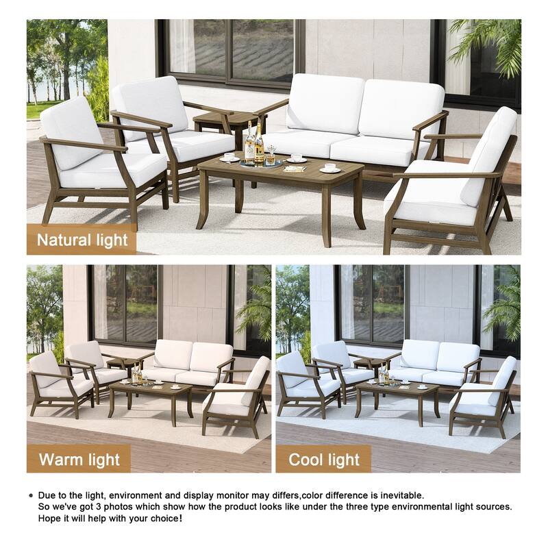 Teak Outdoor Patio Conversation Set with Cushions and Tables (6-Piece)