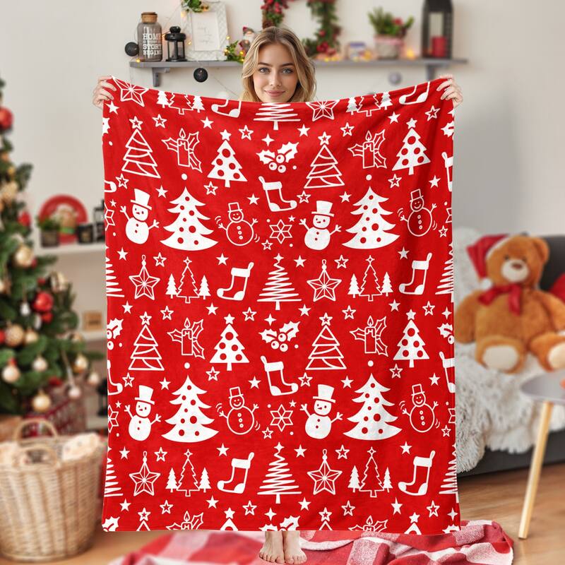 Christmas Throw Blanket Holiday Xmas Gift Fleece Blanket