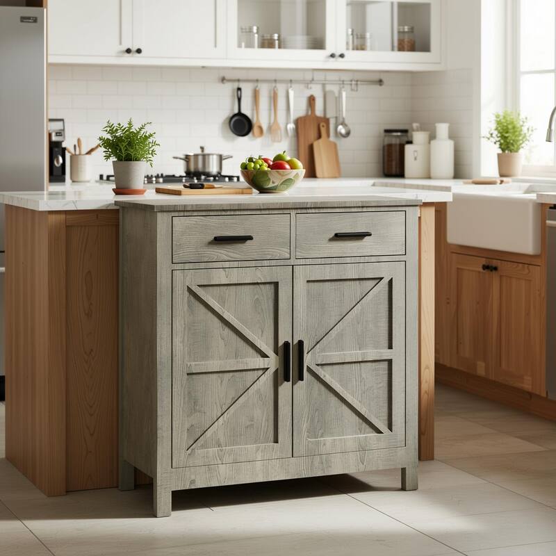 Homy Casa Modern Farmhouse Buffet Cabinet with Storage & 2 Drawers